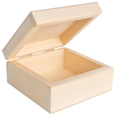 Imagen de Creative DECO Caja de Madera Pequeña con Tapa Recuerdos para Niño Regalo Joyería 10x10x5 cm (+/ 0,5cm) Natural sin Pintar Decoupage Decoración Navidad
