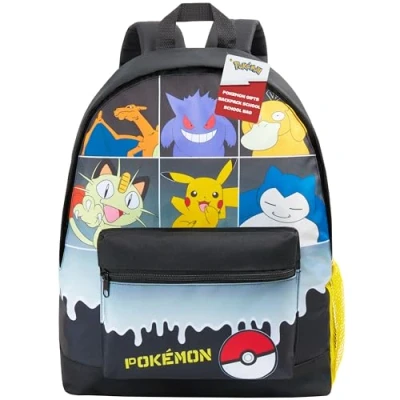 Imagen de Pokémon Mochilas Escolares Pikachu Pokeball Mochila Escolar Niño Adolescente Bolso Viaje Colegio Deporte Anime Regalo para Niños (Rejilla Negro)