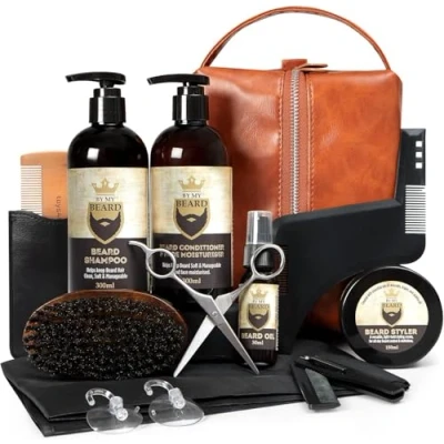 Imagen de Toys4Boys Kit Barba Hombre Cuidado con Champú Gran Capacidad Set de Acondicionador y Aceite Productos Naturales Perfecto como Regalo para Caballero