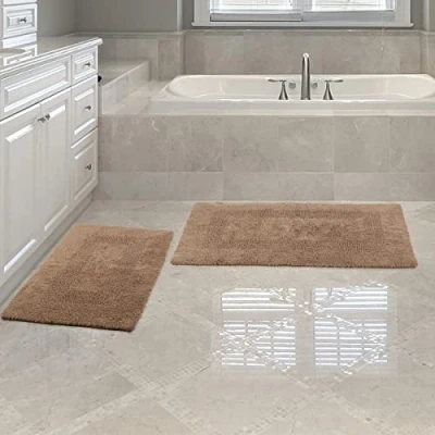 Imagen de Lavish Home 2 Piece Cotton Bathroom Mat Set Juego de Alfombrillas baño algodón Piezas, marrón Topo, 56 x 89 cm (Rectangular),