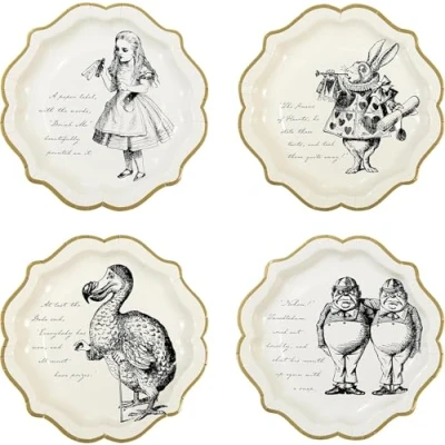 Imagen de Talking Tables platos medio con borde de oro y detalles Alice en el país las maravillas.’Truly Alice.’ Carton.