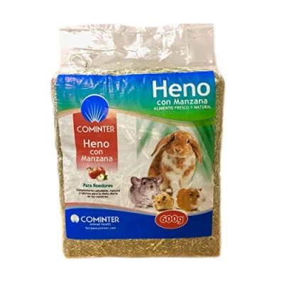 Imagen de Cominter Animal Health Heno con Manzana Natural Timothy para Conejos, EOS, Hamsters, Cobayas y Roedores (600g). Comida Conejos Fibra el Desgaste Dental del Roedor.