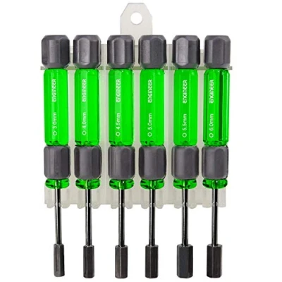 Imagen de Juego de 6 destornilladores tuercas métricas en tamaños pequeños (mini spinners tuerca hexagonal). Engineer dk 14, verde