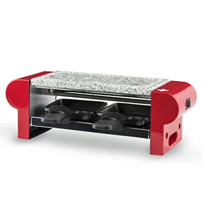 Imagen de H.Koenig Professional 2 Persona Duo Multifunction Raclette Machine RP2 with Granite Stone, Cheese Fondue Cooking, Accessories non stick pans, Easy to Clean Removable Griddle, 350W