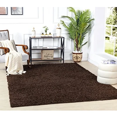 Imagen de Surya Home Shaggy Rug Alfombra Salon Grande Habitacion, Dormitorio Pelo Largo Berber Abstracta, Grueso y Esponjoso de 100x200cm, Marrón Oscuro