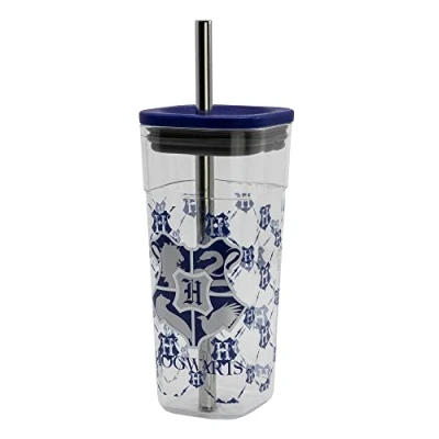 Imagen de Stor Vaso Cube Alto de plástico con Pajita Acero Inoxidable 540 ml Harry Potter