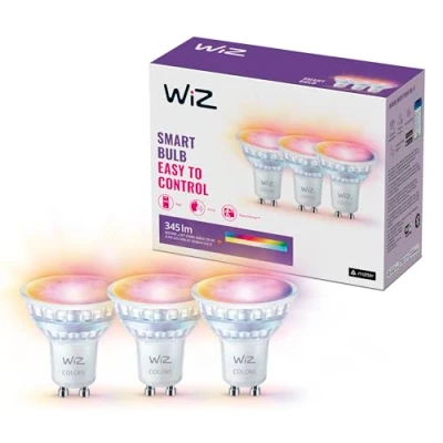 Imagen de WIZ Bombilla LED inteligente GU10 de cristal 50W, estilo clásico en cristal, con 16 millones colores, Wi Fi/Bluetooth, control por voz/aplicación, funciona Google Home, Alexa y HomeKit.