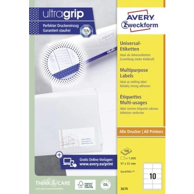 Imagen de Avery Dennison 3679 Etiquetas despegables para impresora láser, 97 x 55 mm, blanco