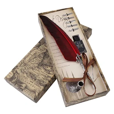 Imagen de Conjunto de Pluma Dip Caja Regalo Bolígrafos Caligrafía Vintage Puede Usarse como (SIN Tinta)(Rojo)
