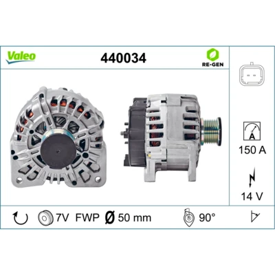Imagen de VALEO 440034 Alternador 14V 150A RENAULT: LAGUNA 2 Grandtour, TRAFIC Kasten, Bus, OPEL: Vivaro A Furgón, Combi, Movano B Furgón