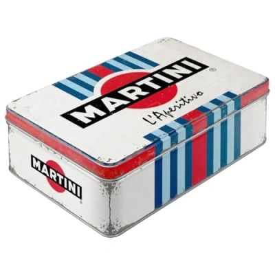 Imagen de Nostalgic Art Caja de almacenamiento plana retro, 2,5 l, Martini Racing Stripes Idea regalo como accesorio bar, Official License Product (OLP), lata metálica con tapa, diseño vintage