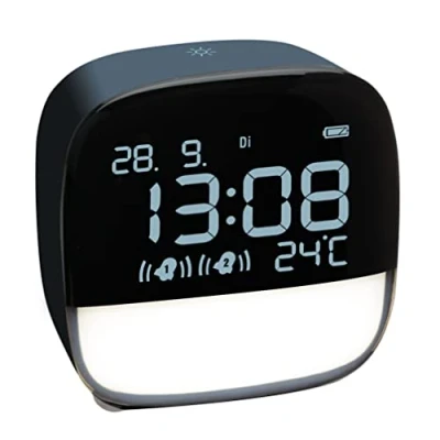 Imagen de TFA Dostmann Reloj Despertador Digital con luz Nocturna LED, 60.2034.06, Temperatura Interior Día de la Semana y Fecha incluidos, batería, 2 Horas Despertador, Azul Noche