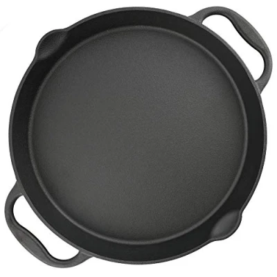 Imagen de BBQ TORO Sartén de Hierro Fundido Para Barbacoacon 2 Asas y Boquillas Termorresistente Curada pre Seasoned Cocinas Gas, Inducción, Eléctricas Fuego, Parrilla Redonda
