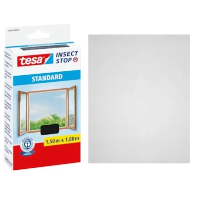 Imagen de tesa Insect Stop Malla Mosquitera STANDARD para Ventanas Autoadhesiva Recortable al Tamaño Deseado Gris Antracita, 150 cm x 180