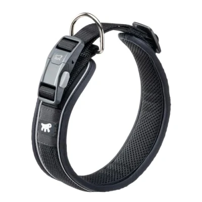 Imagen de Ferplast Collar Perro Genius C25/65, Reflectante, Transpirable, Ajustable, Cierre Magnetico Seguro con Hebilla Rápida, Collares para Perros Medianos, Suave Acolchado, Negro