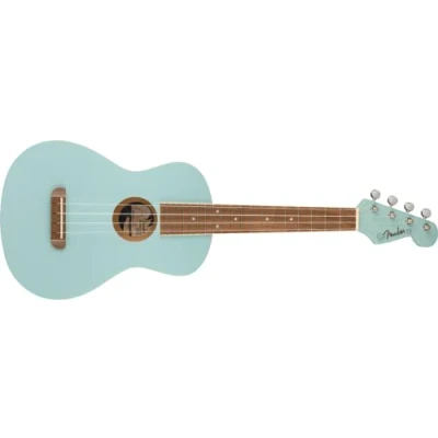 Imagen de Fender Ukelele Tenor Avalon para Adultos y Niños, Construcción de Madera Tilo, Diapasón Nogal, Clavijero Clásico Stratocaster, en Azul Daphne