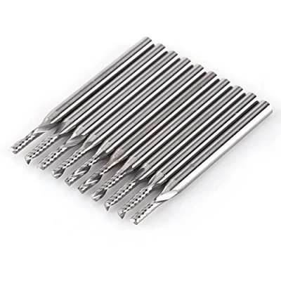 Imagen de Akozon Cortador de Fresado 1/8 &#039;&#039; Shank Tungsten Carbide End Mill Herramientas grabado CNC Single Flute Spiral Bit juego 10 piezas