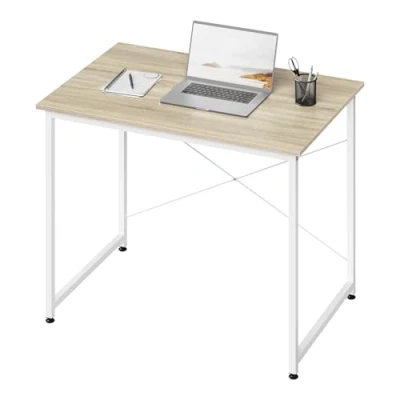 Imagen de WOLTU Mesa Escritorio, Oficina Estudio, Escritorio Esquinero, Gaming Rectangular, de Madera para Despacho en Casa, Roble claro+blanco, Estructura Metálica,100x50x75cm