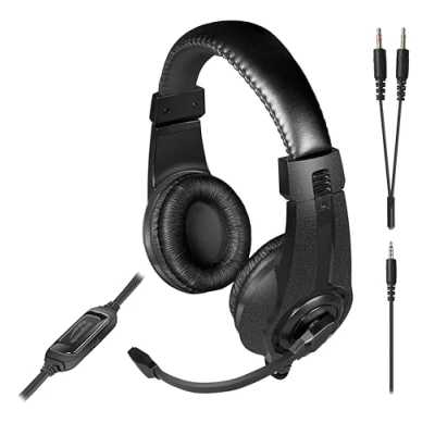 Imagen de Speedlink LEGATOS Gaming Headset con cable auriculares ligeros micrófono y mando a distancia cable, compatibles PC, PS5, PS4, Xbox, Switch, conector de 3,5 mm incl. adaptador en Y, negro