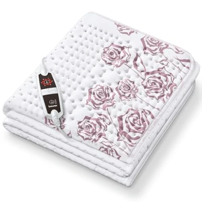 Imagen de Beurer Colcha térmica UB 75 para cama, acogedora, con 6 niveles de temperatura y calentamiento rápido, manta eléctrica cama lavable a máquina, blanca, 1 pieza (paquete 1)