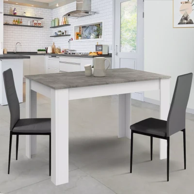 Imagen de IDMarket ROZY Mesa de comedor rectangular para 4 personas, color blanco, bandeja con efecto hormigón, 110 cm