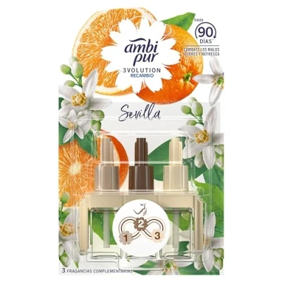 Imagen de Ambipur 3Volution Naranja y Neroli Recambio De Ambientador Eléctrico 20 ml, 3 Aromas Que Se Alternan Para Combatir Los Olores
