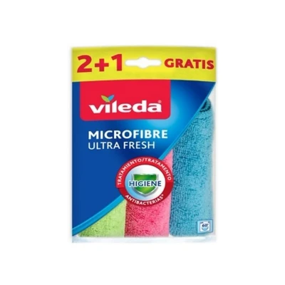 Imagen de Vileda Set de 3 bayetas Microfibras UltraFresh con Tratamiento antibacterias, tamaño 30 x cm, Unidades
