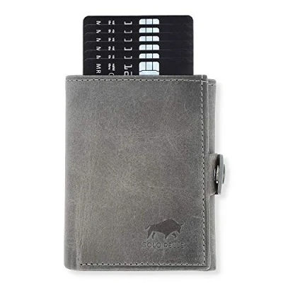 Imagen de Solo Pelle Cartera delgada con compartimento para monedas [12 tarjetas] Slimwallet Riva [protección RFID] Tarjetero monedero [piel] Smart Wallet hombres y mujeres, vintage marrón, talla