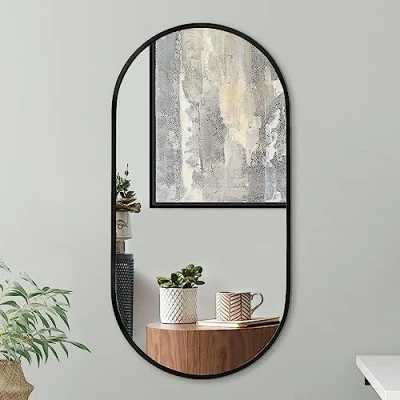 Imagen de Americanflat 51x102 cm Espejo Ovalado de Pared Decorativo para Baño, Recibidor, Tocador y Salón con Marco Aluminio, Negro