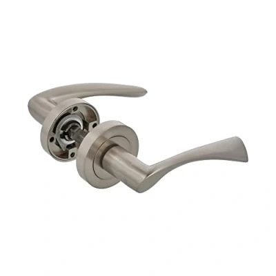 Imagen de Amig Juego de 2 Manillas Plateadas Roseta Redonda con Tirador Zamak Acabado Cromado Mate Para Puertas Paso Interior Diámetro Ø52 mm Incluye Tornillos