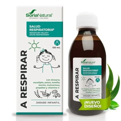 Imagen de Soria Natural A Respirar Bien Jarabe Infantil Propóleo, Tomillo, Eucalipto, Manzana, Drosera, Menta, Malvavisco Niños para la Salud Respiratoria, Alivio de Congestión y Tos 150ml