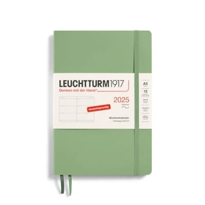 Imagen de LEUCHTTURM1917 370567 Agenda semanal 2025, tamaño mediano A5, tapa blanda, planificador de 12 meses, 80 g, a rayas, salvia