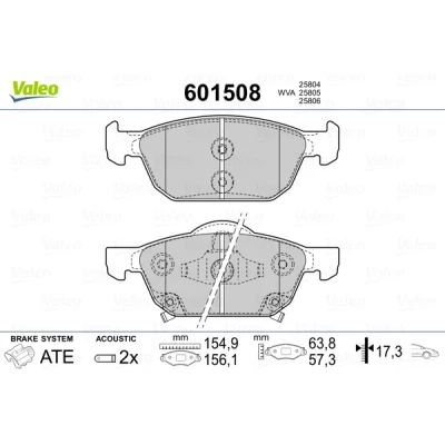 Imagen de VALEO 601508 Juego de pastillas freno Eje delantero con contacto avisador desgaste Chapa antichirridos HONDA: CIVIC 10, 9, 9 Tourer