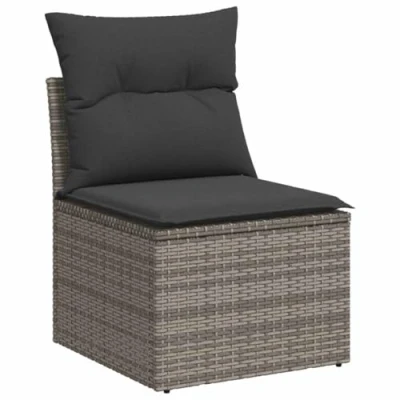 Imagen de vidaXL Silla de Jardín sin Reposabrazos con Cojines, Sofá Modular, Sillón Individual, Asiento para Patio Terraza Balcón, Ratán PE Gris