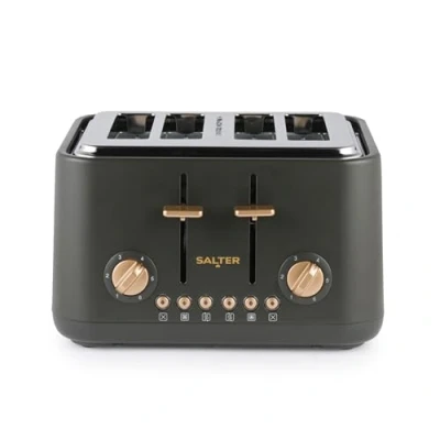 Imagen de Salter Pebble Tostadora de 4 Rebanadas ranuras anchas, 6 niveles tostado, auto centrantes, bandeja migas extraíble, descongelar/recalentar/cancelar, gris carbón/oro, EK5823CBVDE