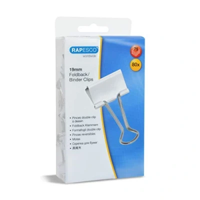 Imagen de Rapesco 1493 Pinzas/Clips de 19 mm con Brazos Plegables, Blanco, Paquete 80