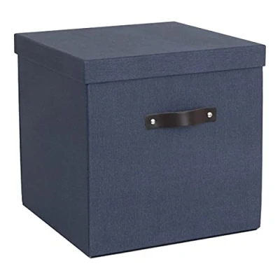 Imagen de Bigso Box of Sweden Caja de almacenaje con tapa y asa Organizador armarios plegable para ropa, juguetes, etc. cuadrada grande tablero fibras papel aspecto lino azul