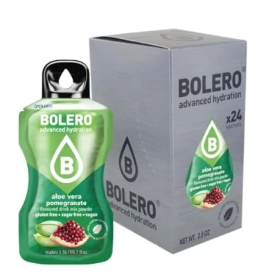 Imagen de Bolero ALOE VERA POMEGRANATE 24 x 3 g Jugo en polvo sin azúcar, endulzado con stevia + vitamina C, adecuado para niños, diabéticos, gluten y apto veganos, sabor de bayas mixtas