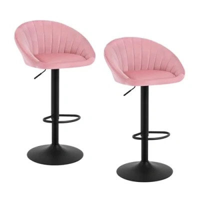 Imagen de WOLTU 2X Taburetes Giratorios, de Altura Ajustable, con Respaldo y Reposapiés, Cocina Asiento Tapizado en Terciopelo, Rosa, BH428rs 2