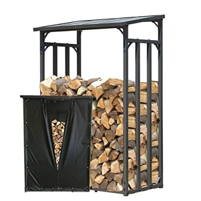 Imagen de QUICK STAR Estante metálica para leña antracita 130 x 70 185 cm Jardín Prinidor Refugio de 1,6 m3 Madera Almacenamiento apilables Ayuda Exterior con protección contra el clima Negro