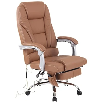 Imagen de CLP Silla De Oficina Pacific Ergonómica Cuero Original I Acolchada Ejecutiva con Función Masaje, Color:marrón Claro