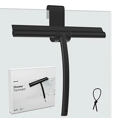 Imagen de MOSUO Rasqueta Limpiacristales para Ducha, Limpia Mamparas Silicona con Gancho, Núcleo Acero INOX Baño, Cristal, Puerta de Espejo Rasurador Ventana Negro