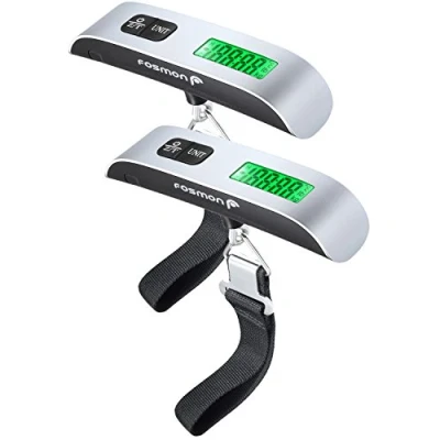 Imagen de Fosmon Báscula de Equipaje Digital, Electrónica, Portátil, Máximo 50 kg, Función Tara para Viaje, Compras, Correo, Bolsa, Maleta, Paquete Uso Doméstico y Exterior Negra/Plata