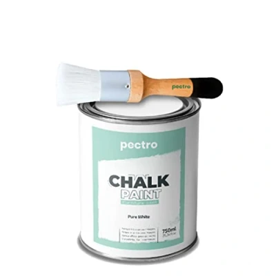 Imagen de PECTRO Pintura a la Tiza para Muebles 750ml + Brocha de Madera Especial Pack sin lijar Chalk Paint Efecto Colores (Blanco Puro)