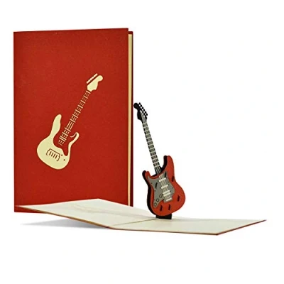 Imagen de Tarjeta de cumpleaños roquera con guitarra electrónica en 3D, desplegable, vale o regalo para músicos. guitarra, concierto, festival, musical, H23