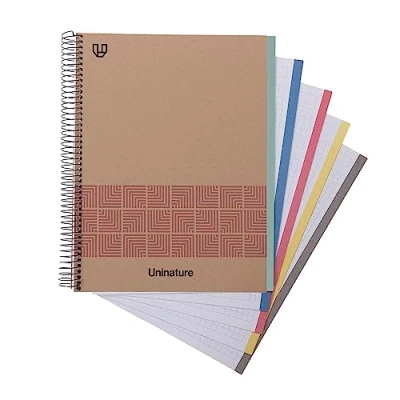 Imagen de Unipapel Cuaderno Escolar Reciclado A4 100 Hojas 5x5 90g Cuadrículadas 5 Bandas Color Lateral Violeta Uninature Concept FSC Recycled 100%