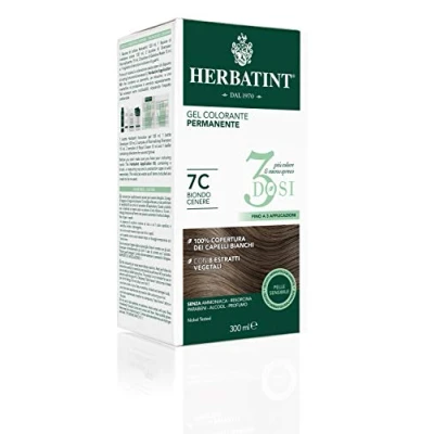 Imagen de Herbatint Gel colorante permanente 3Dosis, 300 ml 7C Rubio Ceniza, sin amoníaco, para pieles sensibles, cobertura 100% de cabellos blancos, con 8 extractos naturales ecológicos