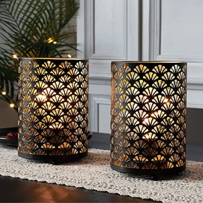 Imagen de TRIROCKS Juego de 2 Lámparas a Batería 16 cm Alto Lámpara Mesa Inalámbrica Metal linternas Bronce con Bombilla Luces Cálidas para Patio Boda Fiestas Interior y Exterior