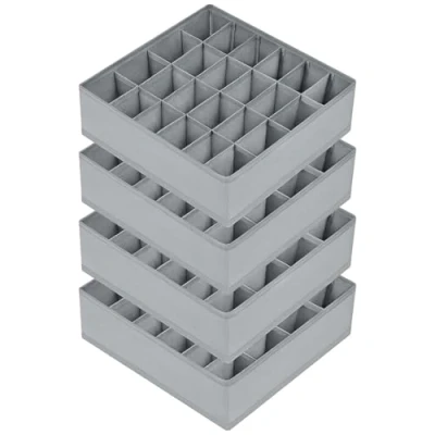 Imagen de joyoldelf 4 cajas de almacenamiento para calcetines y ropa interior, plegables 24 celdas (caja plegable, divisores dibujo, cajones organizadores, tela guardar