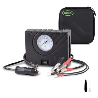 Imagen de Slime 40061 95 Bomba de neumáticos, Power Sport para escúteres y ciclomotores, compacta, Ligera, analógica, Incluye luz LED Boquilla Ligera unión Mediante Giro, inflado en 12 min
